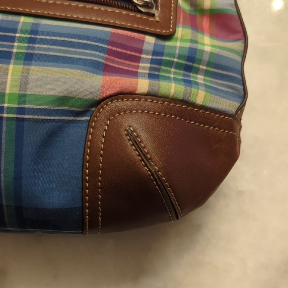 Chaps Ralph Lauren Luxemberg Blue Madras Plaid Shoulder Bag - Picture 5 of 16